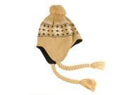 Unisex Light Khaki Jacquard Knit Winter Hat with Ear Flaps One Size