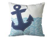 Pack of 2 Nautical Blue Ocean Wave and Anchor Square Cotton Throw Pillows