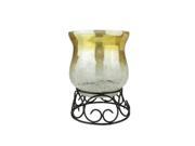 7.5 Decorative Golden Luster Crackle Finish Glass Pillar Candle Holder with Black Scroll Base
