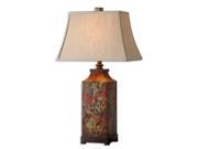 32 Floral Walnut Brown Ivory White Rectangular Bell Shade Table Lamp