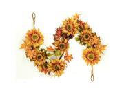 5 Autumn Fall Harvest Sunflower and Leaves Artificial Silk Floral Garland Unlit