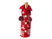 11 Alpine Chic Red and Cream Reindeer and Tree Nordic Design Knit Christmas Wine Bottle Cover