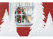 Pack of 16 Holiday Window Tree Fine Art Embossed Deluxe Christmas Greeting Cards