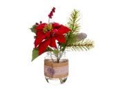 9.5 Country Cabin Artificial Poinsettia Berries and Pine Tree Needles Winter Floral Arrangement