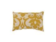Azzure Marigold Yellow White Damask Pattern Cotton Throw Pillow 11.5 x 18.5