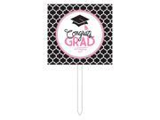 Club Pack of 6 Pink and Black Glamorous Congrats Grad Outdoor Garden Yard Sign