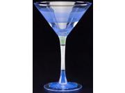 Set of 2 Blue Retro Stripe Hand Painted Martini Drinking Glasses 7.5 Ounces
