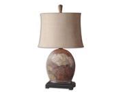30 Distressed Rust Brown Aged Ivory Oatmeal Oval Bell Shade Table Lamp