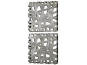 Set of 2 Allegiant Bright Silver Hand Forged Metal Band Square Wall Art Panels