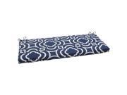 45 Geometric Patterned Navy Blue Sky Outdoor Patio Bench Cushion with Ties