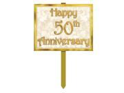 Pack of 6 Gold and Tan Happy 50th Anniversary Yard Sign Decorations 24