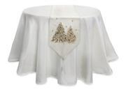 72 Cream and Silver Table Runner with Festive Embroidered Christmas Tree Design