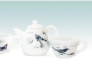 Two Piece French Botanical Black and Cream Fieldfare Bird Tea Cup and Pot Set