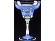 Set of 2 Blue Retro Stripe Hand Painted Margarita Drinking Glasses 12 Ounces