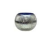 Set of 4 Blue and Silver Ribbed Round Mercury Glass Decorative Votive Candle Holders 3.25
