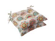 Set of 2 Retro Floral Medallion Outdoor Wicker Tufted Seat Cushions 19