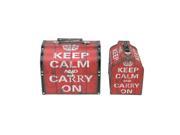 Set of 2 Red and White Keep Calm and Carry On Decorative Wooden Storage Boxes 10.25 11.75