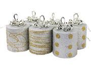 Pack of 6 Silver and Gold Glittered Cylindrical Christmas Ornaments with Bows