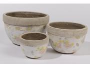 Set of 3 Tea Garden Antique Style Distressed Floral Bowl Shaped Outdoor Garden Patio Planters