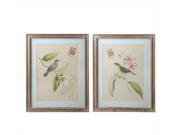Set of 2 Taupe Wood Grain with Sky Blue Accents Framed Bird Wall Art Decorations 21.5