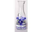 Blue Floral Hand Painted Frosted Glass Serving Carafe 34 Ounces