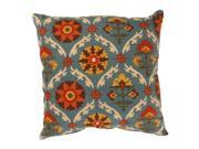 Mayan Turquoise Blue Floral Medallion Cotton Throw Pillow 18 x 18