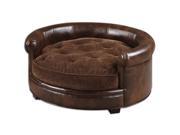 35 Russet Brown Faux Leather and Tufted Plush Cushion Designer Dog Pet Bed