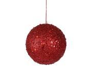 Fancy Red Hot Holographic Glitter Drenched Christmas Ball Ornament 4.75