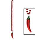 Club Pack of 12 Red Mexican Fiesta Beads with Red Chili Pepper Medallion Party Necklaces 36