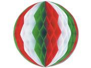 Club Pack of 12 Red White and Green Honeycomb Hanging Tissue Ball Decorations 14