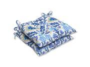 Set of 2 Dream Garden Blue Light Taupe and Ivory Damask Patio Wrought Iron Chair Cushions 19