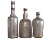 Set of 3 Antiqued Lamaison Du Rot Silver Brown Mercury Glass Bottles 15