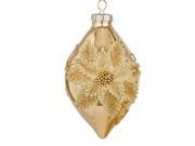 5.5 Glamour Time Glittered Gold Poinsettia Glass Tear Drop Christmas Ornament