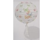 15.75 L Eau de Fleur White Butterfly and Floral Chinese Paper Lantern with Pom Pom Tassels