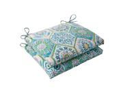 Set of 2 Psychedelic Blue Outdoor Patio Squared Seat Cushions 18.5