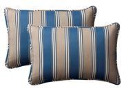 Pack of 2 Outdoor Rectangular Throw Pillows 18.5 Blue Tan Stripe
