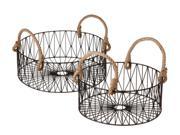 Set of 2 Basic Luxury Modern Geometric Black Nesting Baskets with Rope Handles 15.25