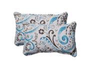 Set of 2 Gray Turquoise Paisley Swirl Outdoor Rectangular Throw Pillows 18.5