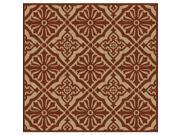 7.5 x 7.5 Regal Floral Yellow Gold and Auburn Brown Square Outdoor Area Throw Rug
