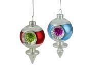 3.75 Blue Pink and Silver Retro Reflector Glass Finial Christmas Ornament