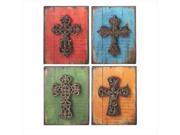Set of 4 Red Blue Green and Gold Scroll Cross with Script Accent Religious Wall Decor 13