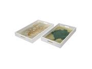 Set of 2 Oceanus Sericum White Wood With Glass Inserts Decorative Serving Trays 20.5