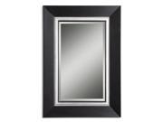 40 Black Finish with Silver Leaf Liner Framed Beveled Rectangular Wall Mirror
