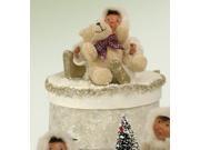 6.5 Winter White Glittered Yule Box with Toddler and Teddy Bear