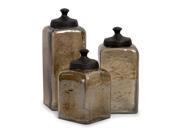 Set of 3 Decorative Tan Tinted Square Kitchen Canisters