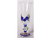 Set of 2 Blue Floral Clear Drinking Goblets with Hand Painted Stem 7.75