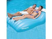 57 The Nautical Aqua Blue and White Double Mattress Swimming Pool Float with Retractable Neck Roll