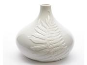 8.75 Botanic Beauty White Porcelain Flower Vase with Fern Leaf Relief