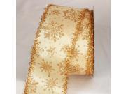 Gold Glitter Tinsel Christmas Snowflakes Wired Craft Ribbon 3 x 20 Yards