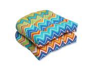 Set of 2 Chevron Surtido Blue and Orange Outdoor Patio Wicker Chair Cushions 19